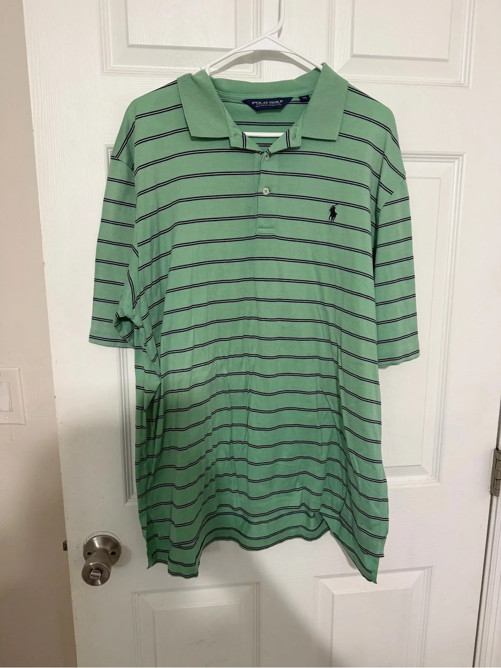 Ralph Lauren Green Striped Polo Shirt with Navy Logo